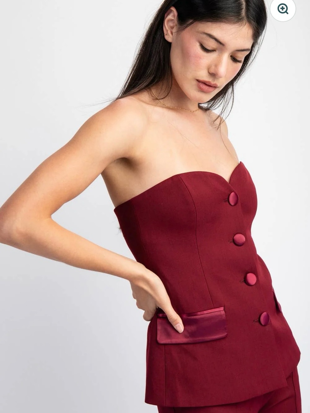 Edit by Nine Strapless Burgundy Sweetheart Button-Front Top